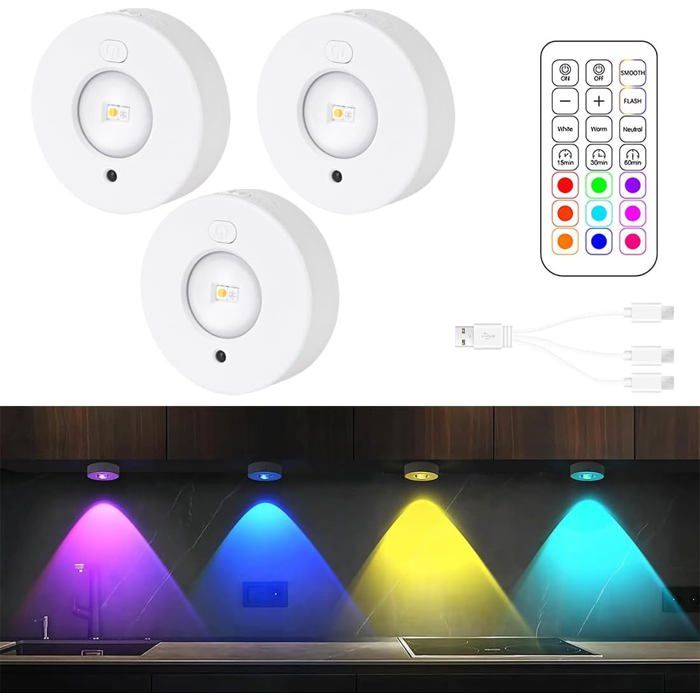 Lampe LED rechargeable - CACTOSE - 3 pièces - Télécommande incluse - 9 couleurs RVB - Températures de couleur réglables
