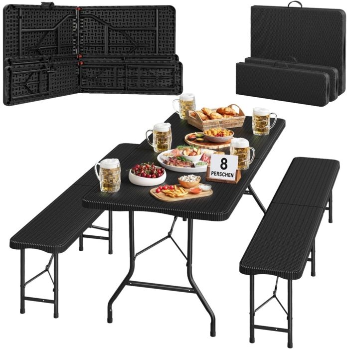 Ensemble de Meubles de Jardin - WOLTU Table à Bière Extérieur et 2 Bancs Pliables - Métal - Noir Ensemble de Meubles de Jardin - WOLTU Table à Bière Extérieur et 2 Bancs Pliables - Métal - Noir