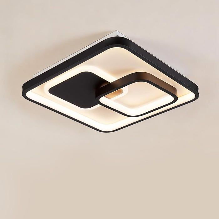 Plafonnier LED Moderne 30W 3000K/4500K/6500K Lampe Plafond 3600lm CRI≥80 Luminaire Plafonnier pour Salon Carré-30cm Noir