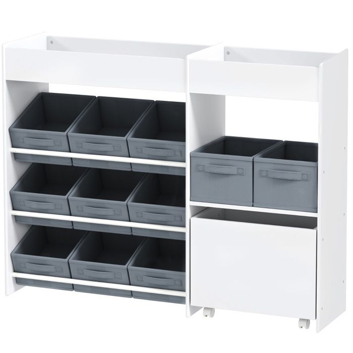 Meuble de rangement enfant bibliotheque avec 11 boites en tissu 105 x 30 x 80 cm blanc MDF E1 ORVRYN