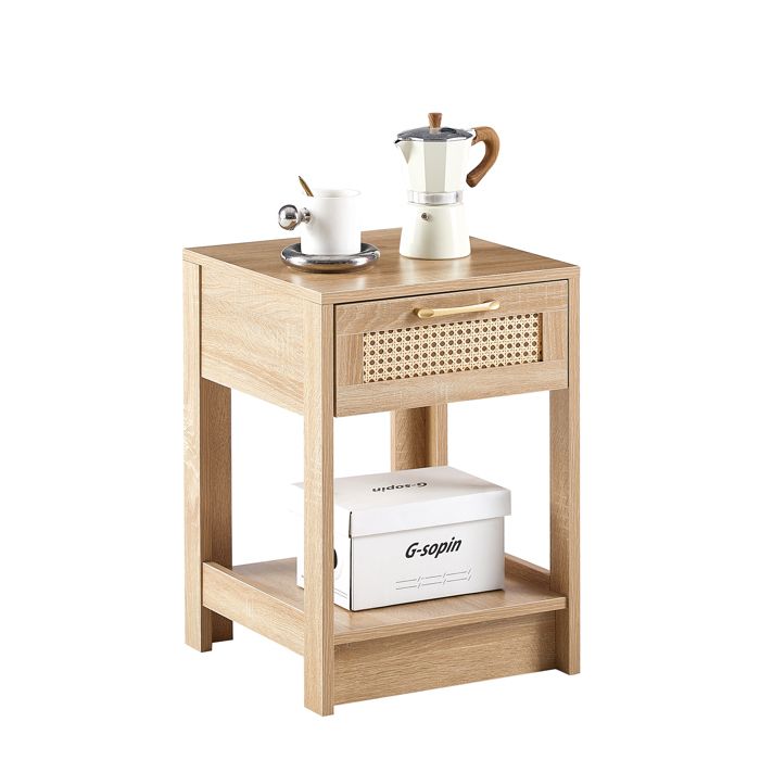 Table de chevet de style contemporain tiroirs en rotin pouvant servir de table dappoint 40 × 40 × 55 cm teinte bois naturel