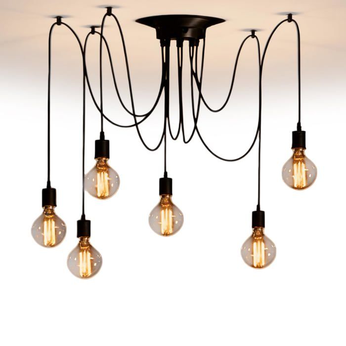 6 Têtes Lustre Araignee Ajustable Vintage Plafonnier Réglable DIY E27 Lustre Araignee Suspension Lampe Suspendue Industrielle p
