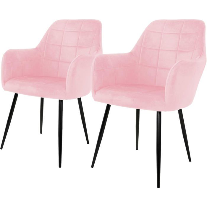 ECD Germany Lot de 2 Chaises de Salle à Manger Rose Velours et Métal Assise Rembourrée et Réglable ECD Germany Lot de 2 Chaises de Salle à Manger Rose Velours et Métal Assise Rembourrée et Réglable