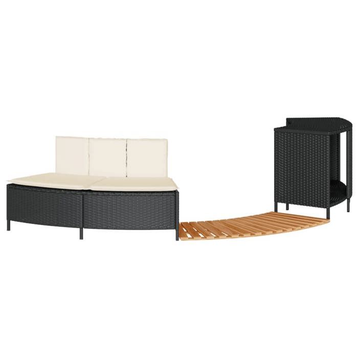 Cadre de bain à remous résine tressée dacacia - Bois massif - Amovible - Lavable - Noir - 73/112x45x55 cm - 43 cm - 30 cm