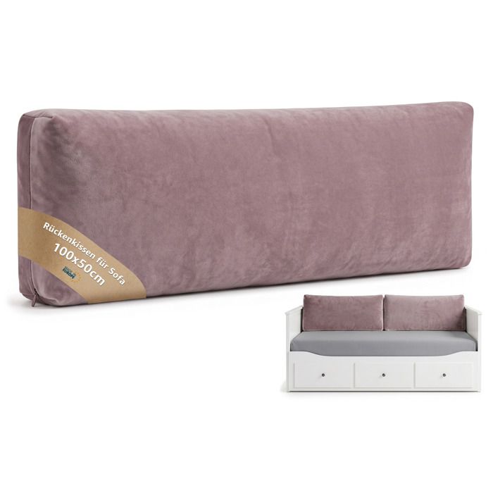 Coussin dossier canapé déhoussable 50 x 100 cm avec garnissage – rectangulaire ferme lavable – Rose Velours