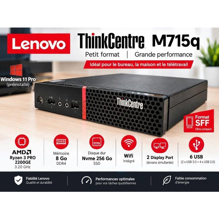 Mini Pc Lenovo ThinkCentre M715q Ryzen 3 PRO - 8 GB RAM - NVMe 256 GB