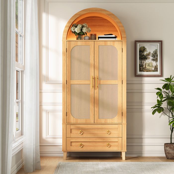 Buffet haut QAVRYL 76 x 40 x 179 5 cm LED réglable par application 2 portes 2 tiroirs naturel