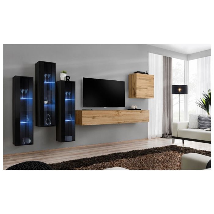 Vitrine Murale LED Paris Prix 180cm Noir – Étagère Rectangulaire