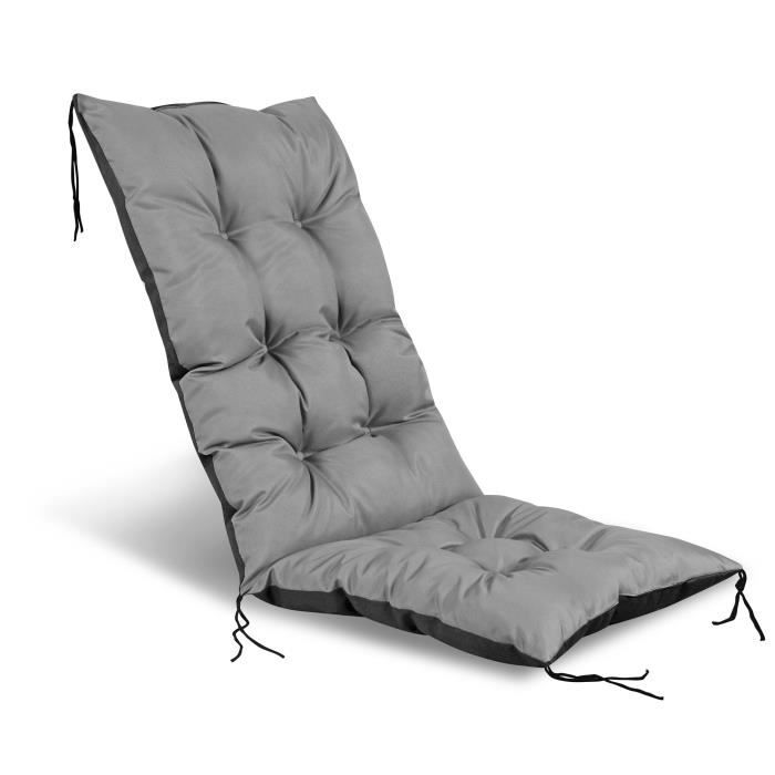 Coussin de chaise de jardin imperméable et durable pour l'assise et le dossier en gris foncé, taille L - 50x50x80cm