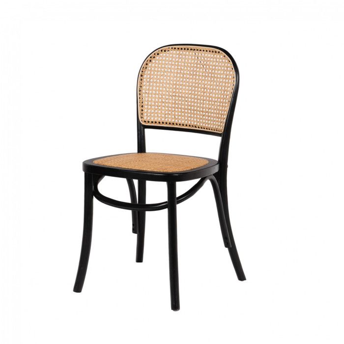 Chaise de salle à manger en orme noir et cannage Mésange - Amadeus