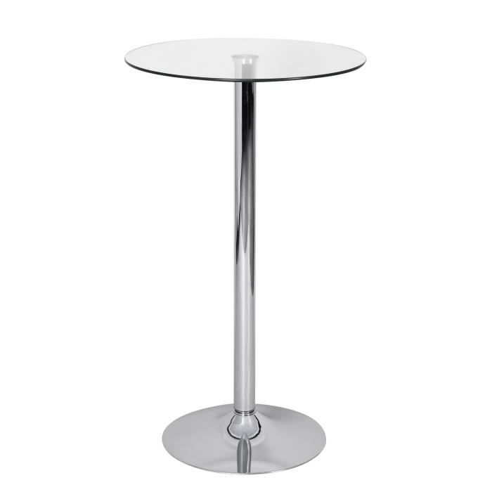 AMSTYLE table de bar rond verre de sécurité couleur argent verre design