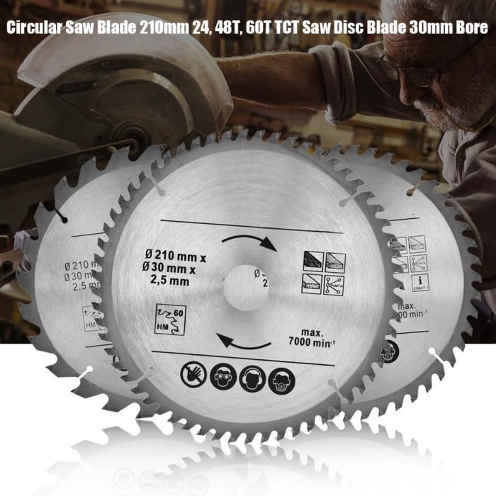 Lame De Scie Circulaire Parkside 210mm - Alésage 30mm Avec Bagues 20 Et 16mm