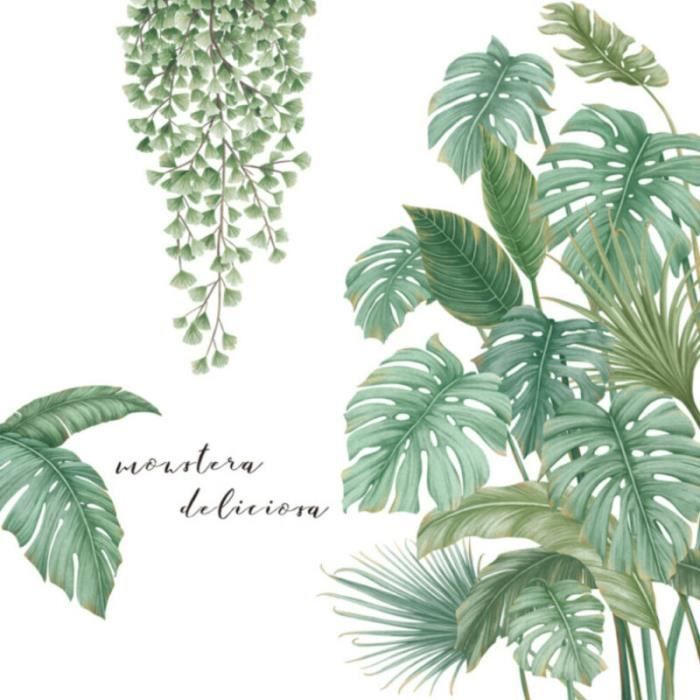 Sticker mural PVC vert feuilles tropicales plante maison mur art décors Cdiscount