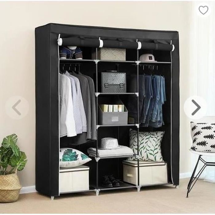 Armoire de rangement DIANWAA - Meuble de chambre - 3 portes - Tubes en métal - Noir