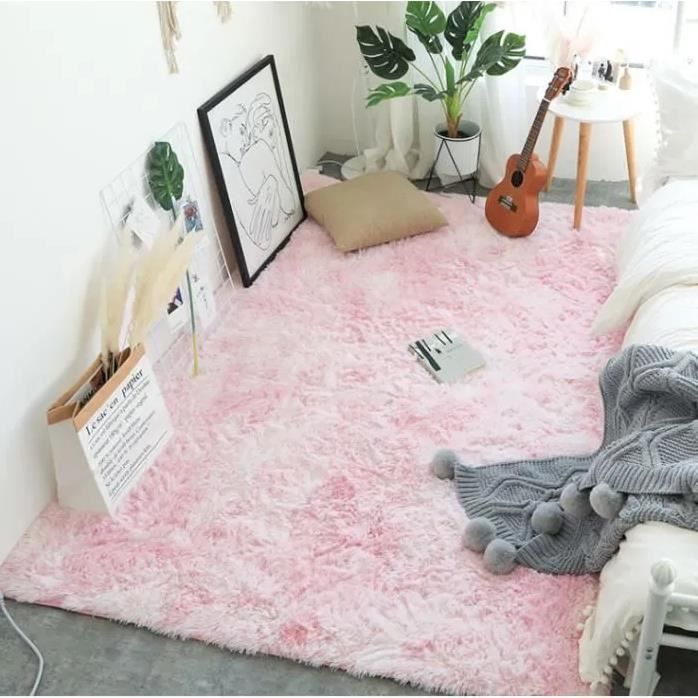Moelleux Grand tapis shaggy doux tapis de salon sol chambre à coucher gris rose 160x230