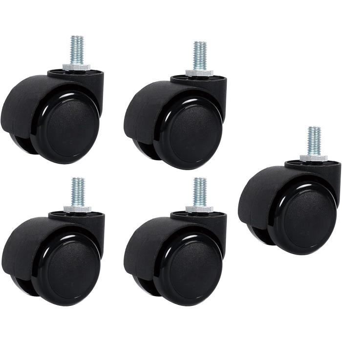 Roulettes 2 Pouces Pour Chaise De Bureau | Protection Sol Caoutchouc | Tige Standard, Couleur Noir/gris