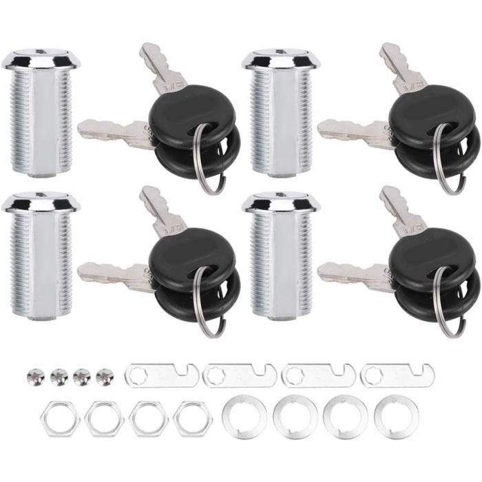 Lot De 4 Serrures D'armoires Cylindriques En Métal Avec Clé Identique, Serrure De Tiroir Avec 2 Plaques De Serrure Differentes 16 Mm 79518264