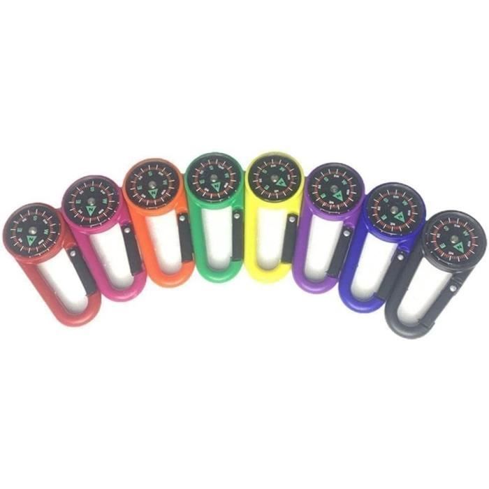 Lot De 9 Mini Boussoles De Poche Avec Mousqueton - Multicolores, Pour Enfants Et Adultes - Randonnée, Camping, Voyage
