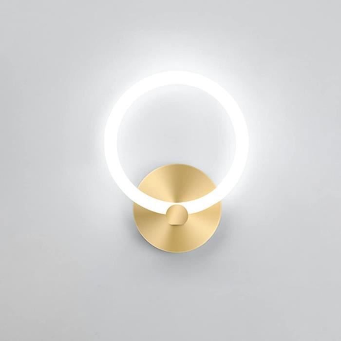 Applique murale dintérieur LED dorée lampe de chevet ronde moderne de 19cm 10W (lumière blanche 6000K)