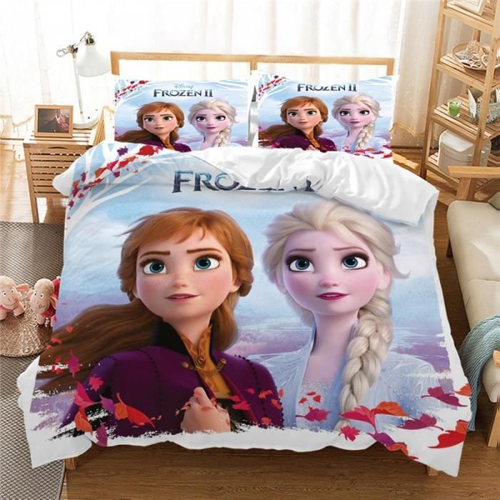 Parure De Lit Enfant La Reine Des Neiges - 100% Coton Öko-Tex - Housse 100x135cm + Taie 40x60cm - Anna Elsa Olaf