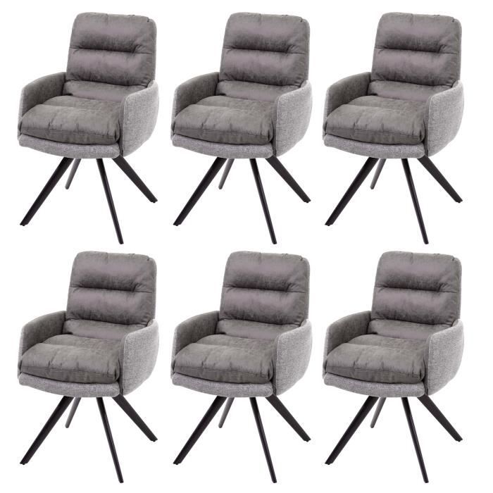 6 par chaises de salle à manger fauteuil lounge avec accoudoir confortable rotative en tissu gris clair