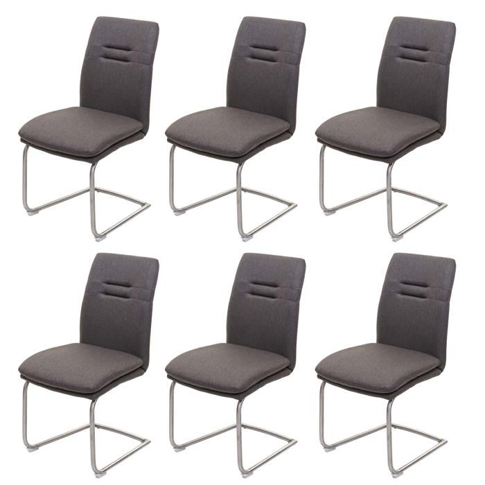 Lot de 6 chaises de salle a manger chaise cuisine type luge tissu gris brun avec structure en acier inoxydable brosse 04_0000877 Lot de 6 chaises de salle a manger chaise cuisine type luge tissu gris brun avec structure en acier inoxydable brosse 04_0000877