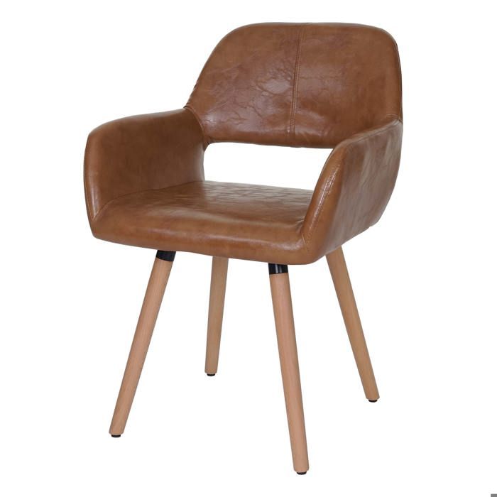 chaise de salle à manger bureau visiteur design retro en synthetique marron pied en bois clair