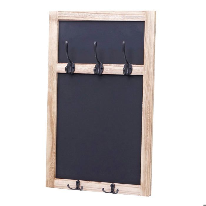 Porte manteau mural panneau mural a craie avec 5 crochets 55x34cm marron naturel 04_0000981