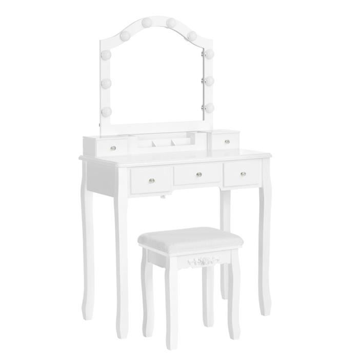 Ensemble Coiffeuse Avec Tabouret - Miroir LED 3 Couleurs - Table Maquillage - Neuf