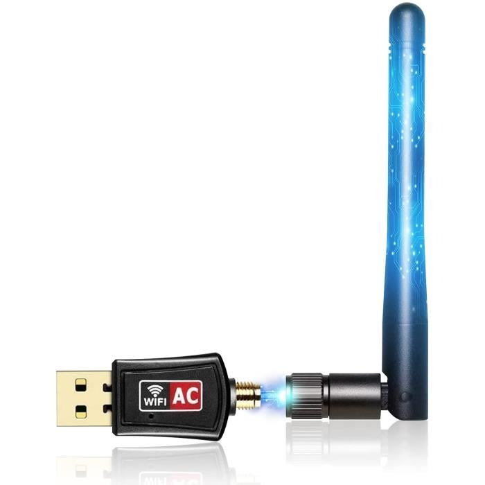 AC600 Clé WiFi pour pc, Double fréquence 2,42GHz5,8GHz Cle WiFi USB 600Mbps avec Antenne