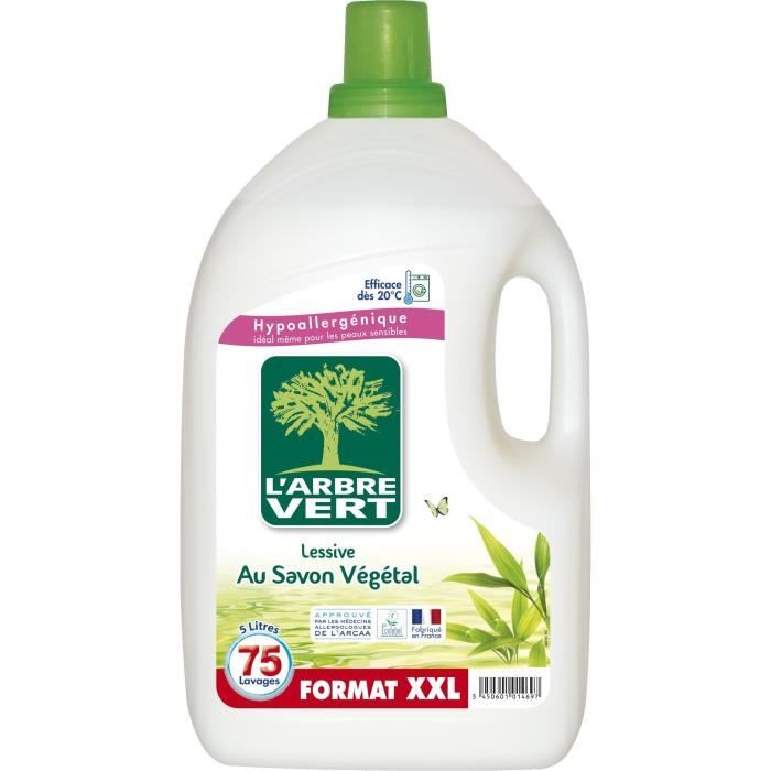 L Arbre Vert Lessive Liquide Au Savon Vegetal Hypoallergenique 75 Lavages 5 L Cdiscount Au Quotidien