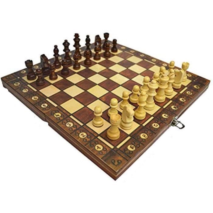Jeu D’échecs Pliant 44x44 Cm En Bois – Plateau Pliable – Voyage Et Stratégie