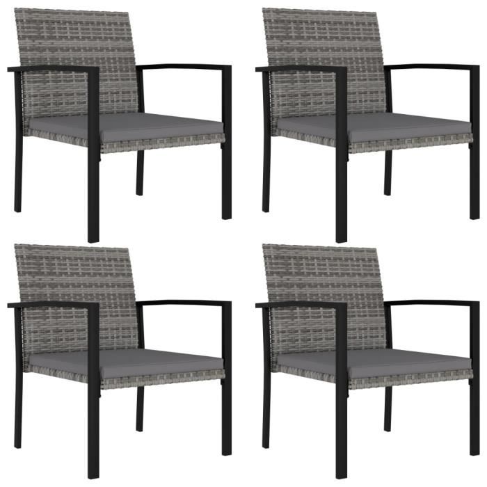 LAM Chaises de salle à manger de jardin 4 pcs Résine tressée Gris # 1