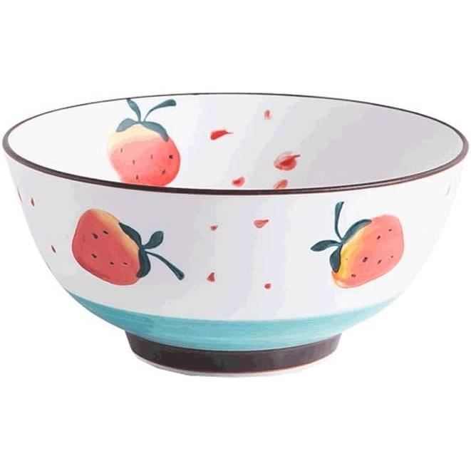 Bol En Céramique Motif Fraise Zerodeko | Réutilisable Pour Dessert, Fruits, Soupes - Vaisselle Décorative Et Pratique 13x10.5 Cm