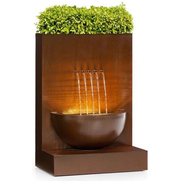 Fontaine de jardin - Blumfeldt - avec bac à plantes - Pompe 11 W - Débit 750 L/H - Fontaine décorative - Métal - Marron