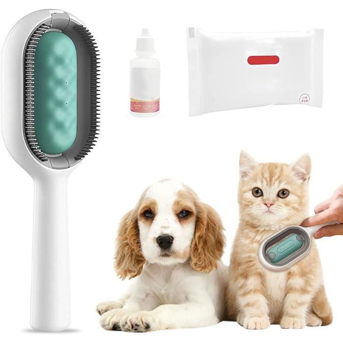 Comparer les prix de 4 en 1 Peigne Epilation pour Animaux Compagnie Brosse chien avec réservoir deau Brosse chat avec lingettes humides Bleu