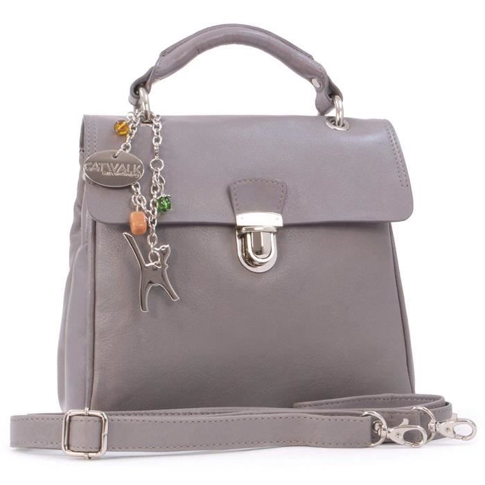 Catwalk Collection FAITH - Sac Bandoulière Cuir Véritable Femme, Moyen Multipoches, Bandoulière Réglable, Élégance Intemporelle