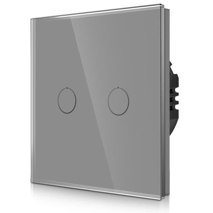 Interrupteur Tactile Double Panneau Verre Trempé – 86x86 Mm, Capteur Chambre, 1 Ou 2 Voies, Sans Wi-Fi, Blanc
