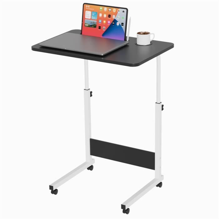 Table Roulant de Lit Canapé DHHOZAMZ - Noir - 60x40x69-90cm - Avec Fente et Porte-Gobelet