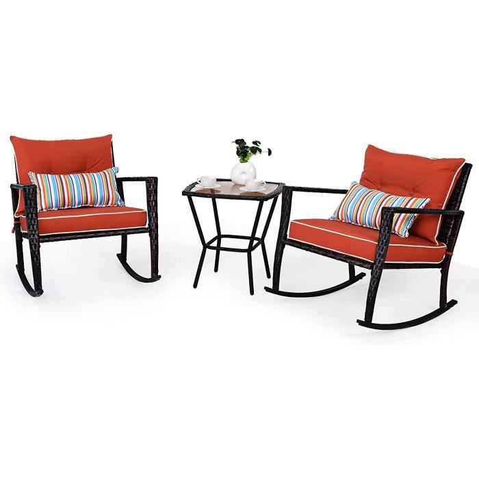 LIFEZEAL Ensemble Salon de Jardin Extérieur Rotin PE, Canapé 2 Places, 2 Fauteuils, 2 Tables Basses, Mobilier Terrasse 3 Coussins & 4 Oreillers, Métal et Bois Acacia, Charge de 360/180/45 kg