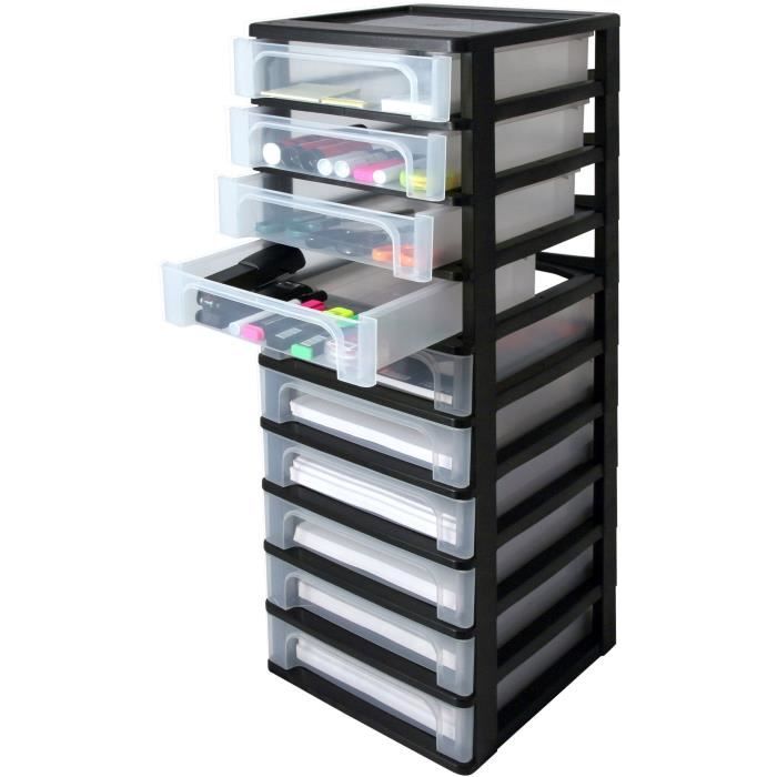 organizzatore Iris Ohyama Design Chest DC-A5 4 ufficio cassetti trasparenti soggiorno Set di 2 torre di stoccaggio Nero 4 cassetti da 1.5 L maniglie ergonomiche 