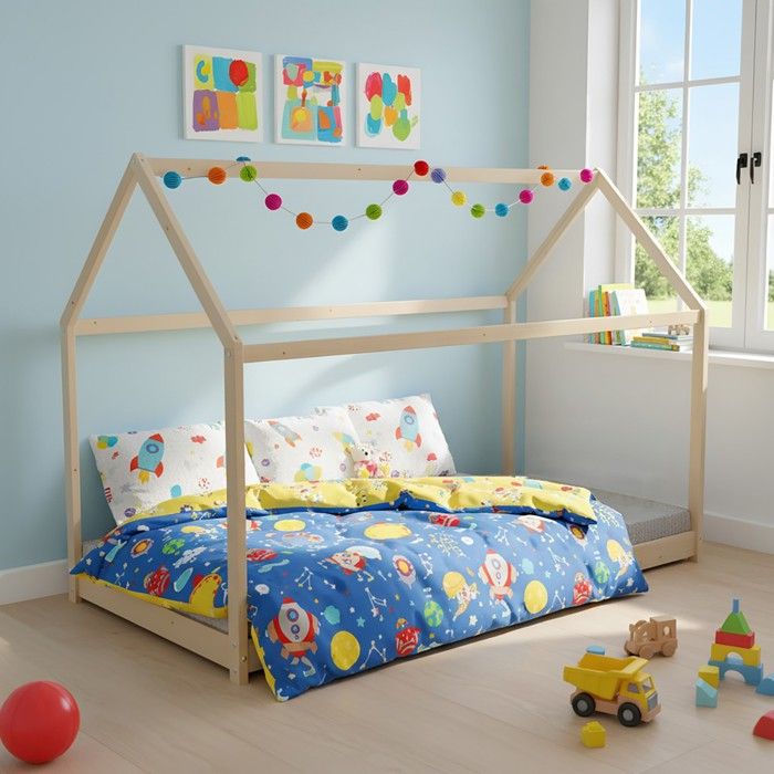 Lit cabane PANDA 90x200 + 1 sommier / Bois clair Lit cabane PANDA 90x200 + 1 sommier / Bois clair