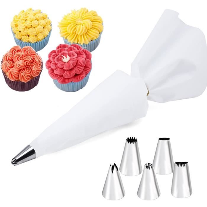 Kit 11 Pièces Poche à Douille Pâtisserie - 6 Douilles Inox 304 + Poche Coton Réutilisable 35cm - Décoration Gâteaux, Cupcakes