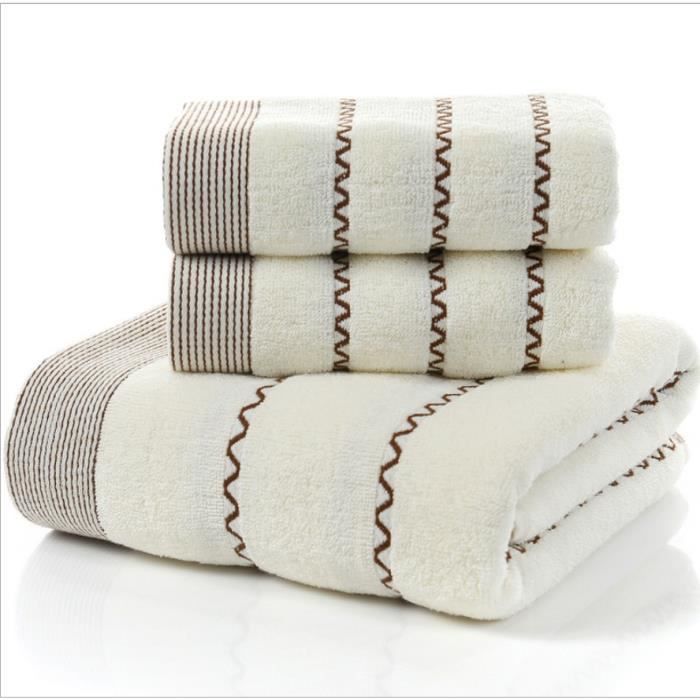 1pcs draps de bain + 2 serviettes de bain en coton-blanc