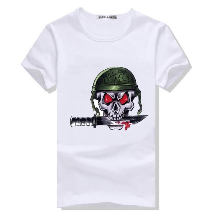 Tshirt Homme Imprimer Manche Courte Dessin De Tete De Mort Stylé