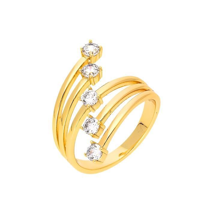 Bague Femme Multirang éventail Cristal Blanc Plaqué Or Jaune  750/1000 Bijou de Créateur Du 52 au 60