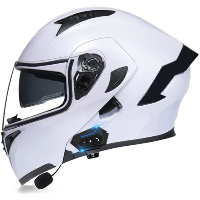 Casque De Moto Bluetooth Intégré,Casque De Moto Integral Homme Femme Casque  Moto De Cross Double Visiere Homologué ECE, Double Haut-Parleur