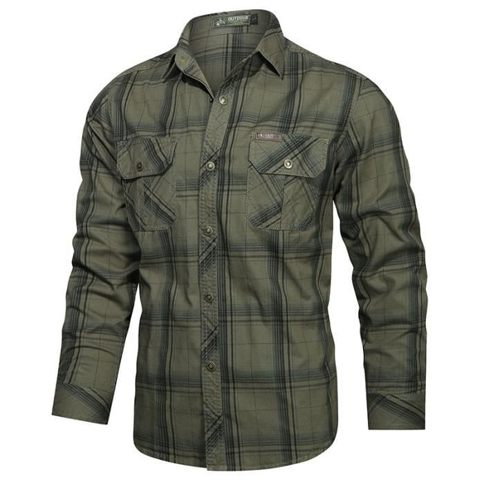 Chemise Homme Grundens Verte à Carreaux – Taille L – Boutonnée, Légère