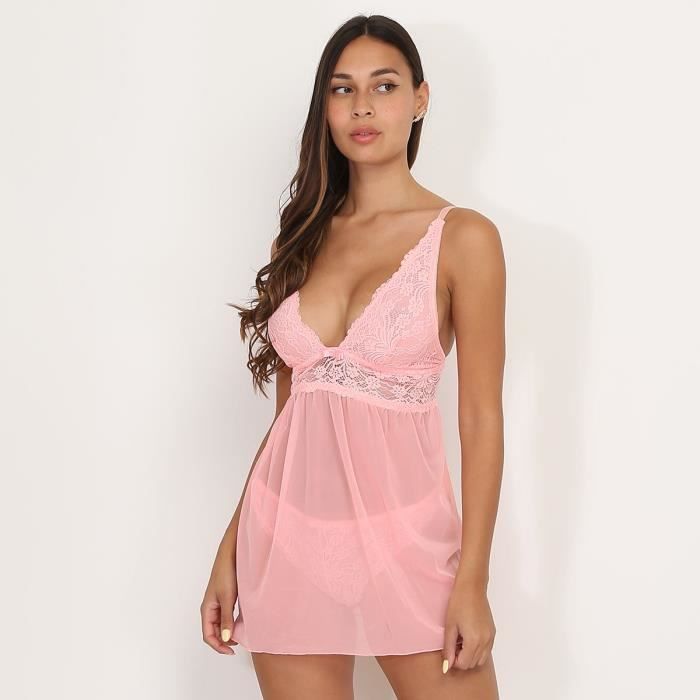Haut à Fleurs Dentelle Transparente Candie's, Taille M, Bleu
