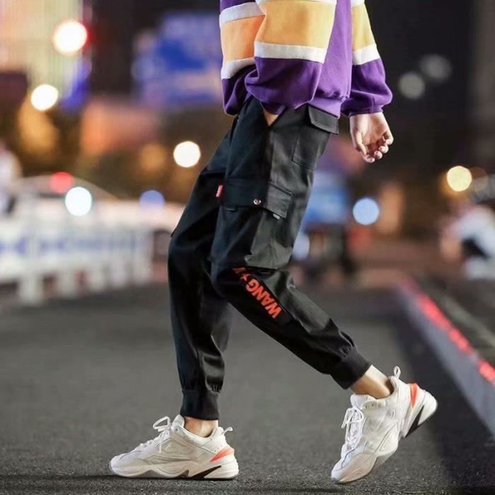 Tenue professionnelle Pantalon Cargo Vintage pour homme style Hip hop kaki noir poches mode coreenne survetement K33 Black D Blanc Cdiscount Pret a Porter